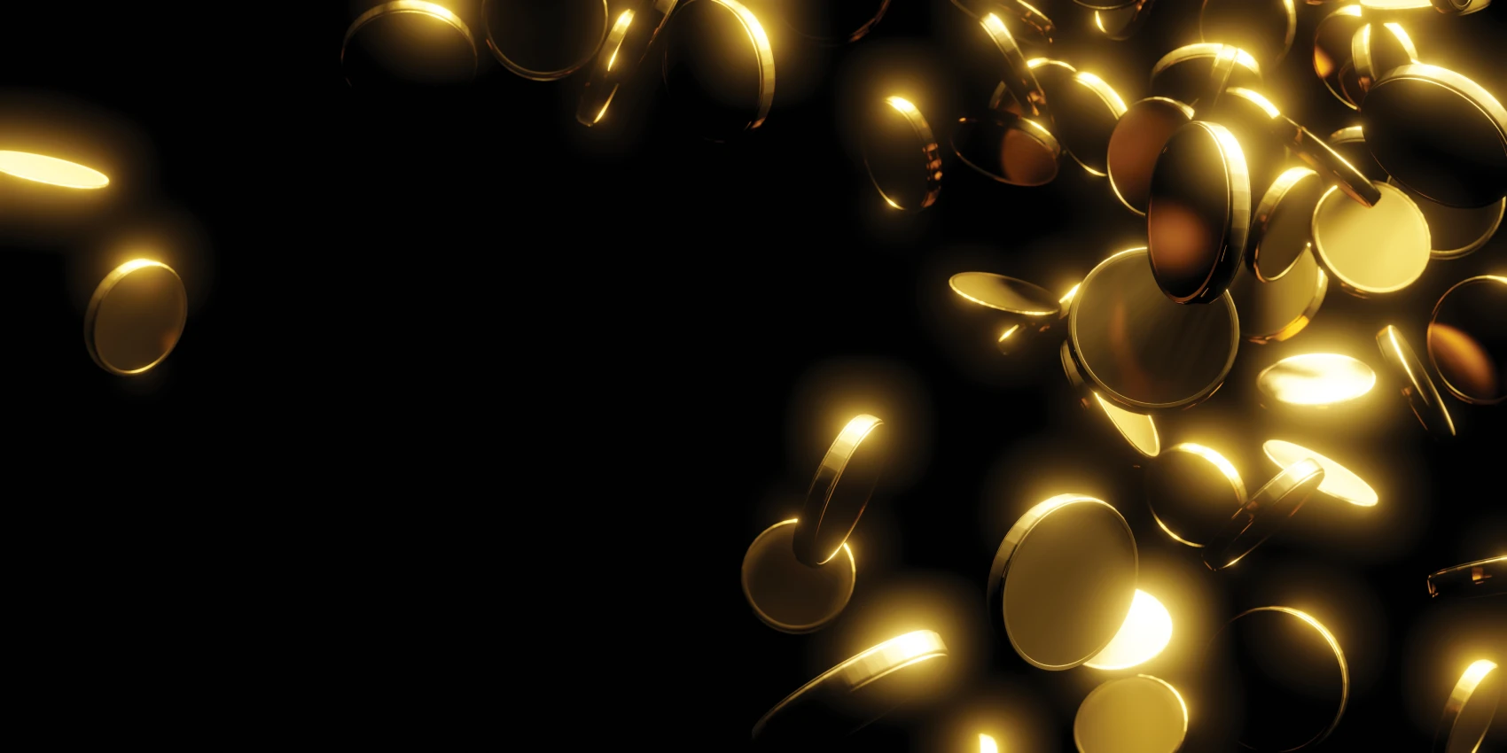Gold Coins Falling on a black background